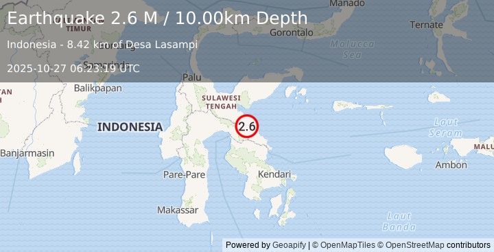 Earthquake Sulawesi, Indonesia (3.0 M) (2025-10-27 06:23:20 UTC)