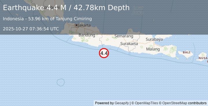 Earthquake Java, Indonesia (4.6 M) (2025-10-27 07:36:55 UTC)