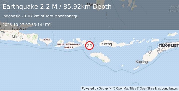Earthquake Sumbawa Region, Indonesia (2.2 M) (2025-10-27 07:53:14 UTC)