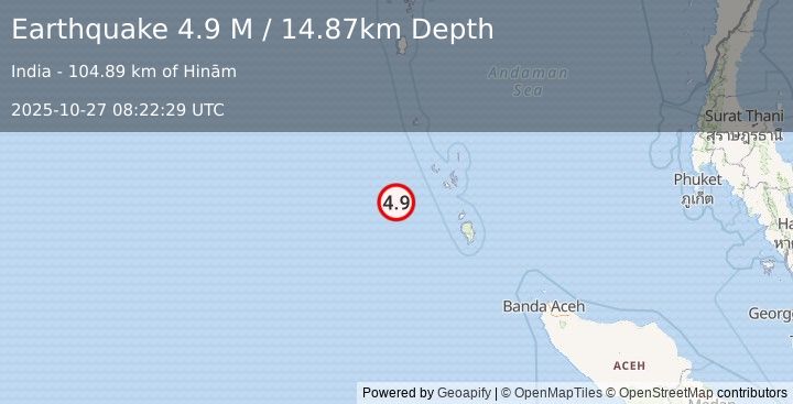 Earthquake Nicobar Islands, India Region (4.4 M) (2025-10-27 08:22:58 UTC)