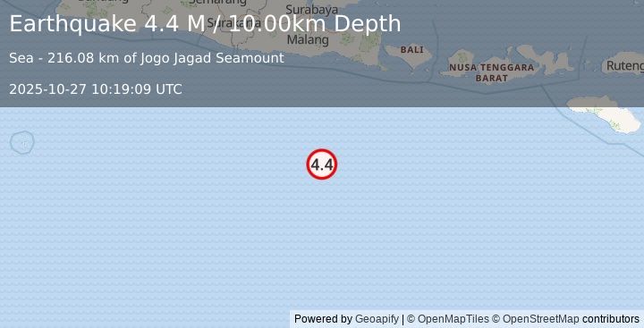 Earthquake South of Java, Indonesia (4.4 M) (2025-10-27 10:19:10 UTC)