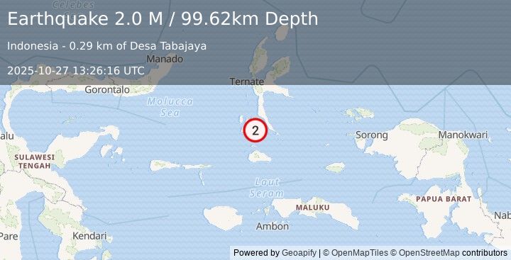 Earthquake Halmahera, Indonesia (2.0 M) (2025-10-27 13:26:16 UTC)