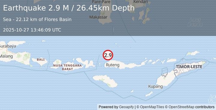 Earthquake Flores Sea (2.9 M) (2025-10-27 13:46:09 UTC)