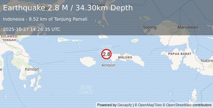 Earthquake Ceram Sea (2.8 M) (2025-10-27 14:26:35 UTC)