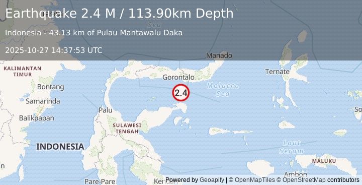 Earthquake Minahassa Peninsula, Sulawesi (2.4 M) (2025-10-27 14:37:53 UTC)