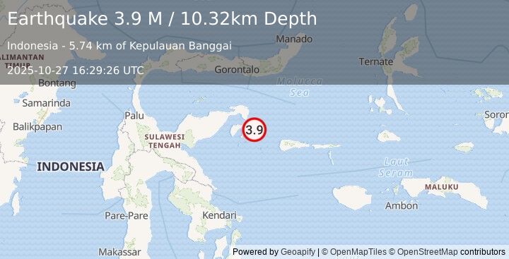 Earthquake Sulawesi, Indonesia (3.9 M) (2025-10-27 16:29:26 UTC)