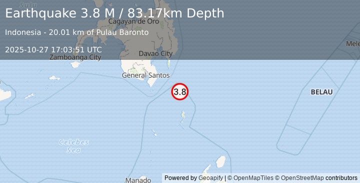 Earthquake Mindanao, Philippines (3.8 M) (2025-10-27 17:03:51 UTC)