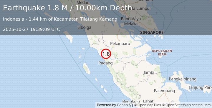 Earthquake Southern Sumatra, Indonesia (1.8 M) (2025-10-27 19:39:09 UTC)