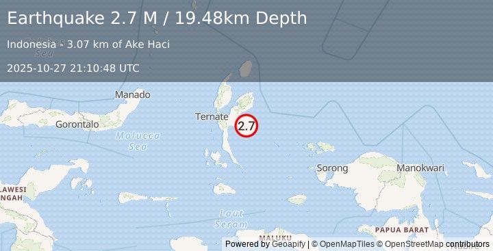 Earthquake Halmahera, Indonesia (2.7 M) (2025-10-27 21:10:48 UTC)