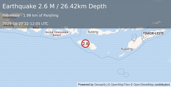 Earthquake Sumba Region, Indonesia (2.6 M) (2025-10-27 22:12:05 UTC)