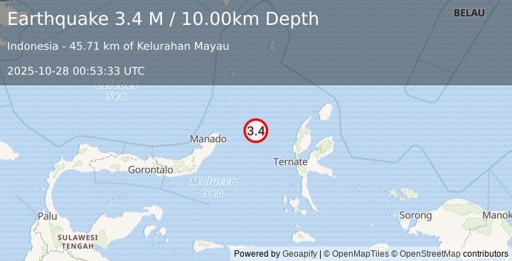 Earthquake Northern Molucca Sea (3.4 M) (2025-10-28 00:53:33 UTC)