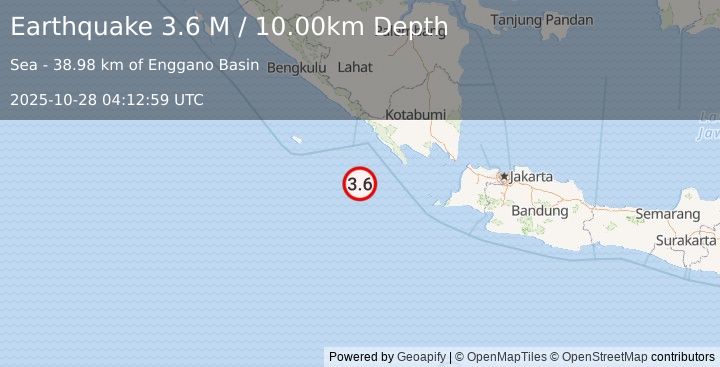 Earthquake Southwest of Sumatra, Indonesia (3.6 M) (2025-10-28 04:12:59 UTC)