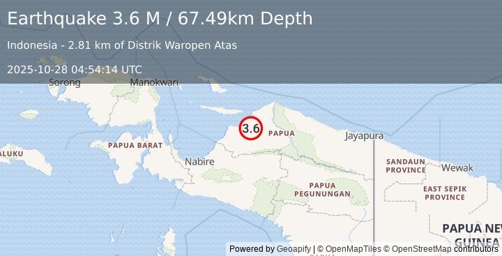 Earthquake West Papua, Indonesia (3.6 M) (2025-10-28 04:54:14 UTC)