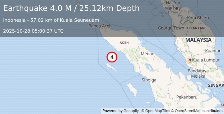 Earthquake Northern Sumatra, Indonesia (4.0 M) (2025-10-28 05:00:37 UTC)