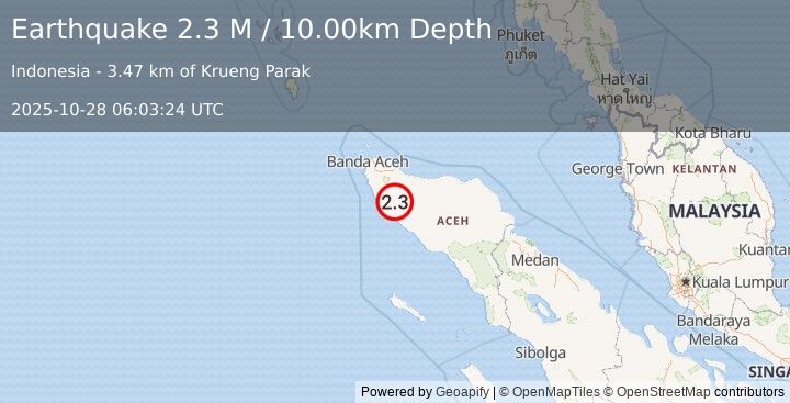 Earthquake Northern Sumatra, Indonesia (2.3 M) (2025-10-28 06:03:24 UTC)