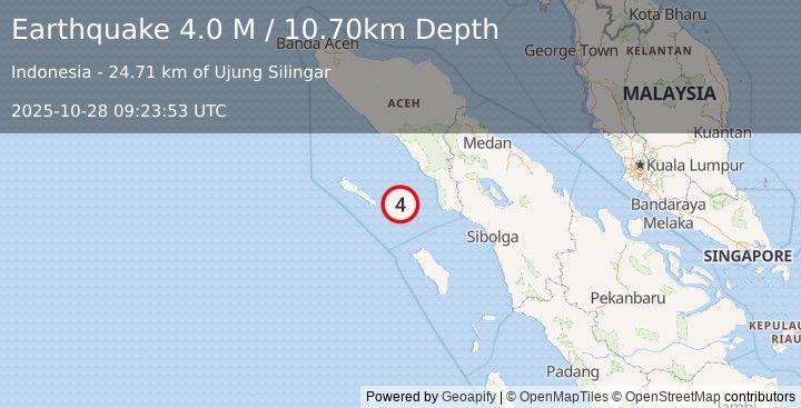 Earthquake Northern Sumatra, Indonesia (4.0 M) (2025-10-28 09:23:53 UTC)