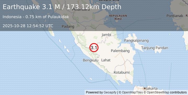 Earthquake Southern Sumatra, Indonesia (3.1 M) (2025-10-28 12:54:52 UTC)