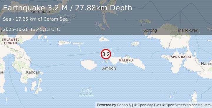 Earthquake Ceram Sea (3.2 M) (2025-10-28 13:45:13 UTC)
