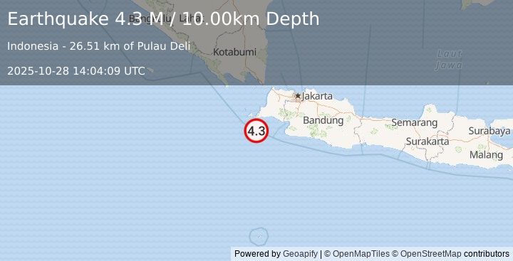 Earthquake Java, Indonesia (4.3 M) (2025-10-28 14:04:09 UTC)