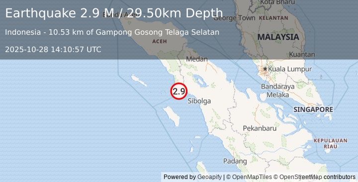 Earthquake Northern Sumatra, Indonesia (2.9 M) (2025-10-28 14:10:57 UTC)
