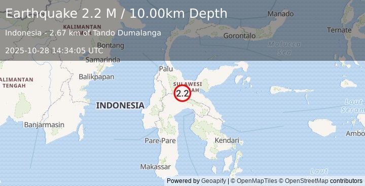 Earthquake Sulawesi, Indonesia (2.2 M) (2025-10-28 14:34:05 UTC)
