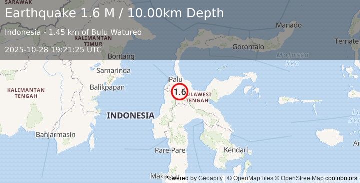 Earthquake Sulawesi, Indonesia (1.6 M) (2025-10-28 19:21:25 UTC)