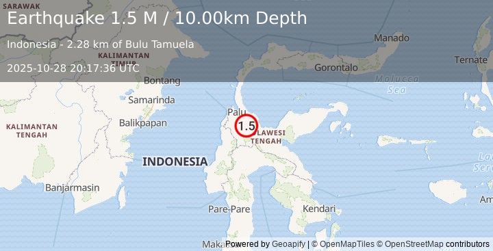 Earthquake Sulawesi, Indonesia (1.5 M) (2025-10-28 20:17:36 UTC)