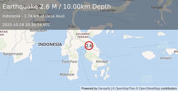 Earthquake Sulawesi, Indonesia (2.6 M) (2025-10-28 20:30:16 UTC)