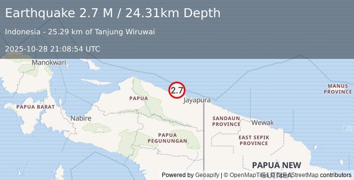 Earthquake Near North Coast of West Papua (2.7 M) (2025-10-28 21:08:54 UTC)