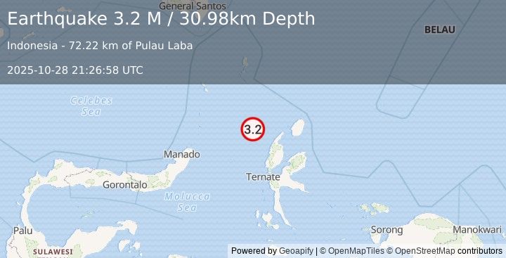 Earthquake Northern Molucca Sea (3.2 M) (2025-10-28 21:26:58 UTC)