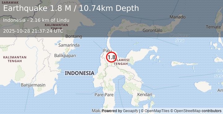 Earthquake Sulawesi, Indonesia (1.8 M) (2025-10-28 21:37:24 UTC)