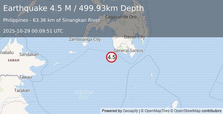 Earthquake Mindanao, Philippines (4.5 M) (2025-10-29 00:09:51 UTC)