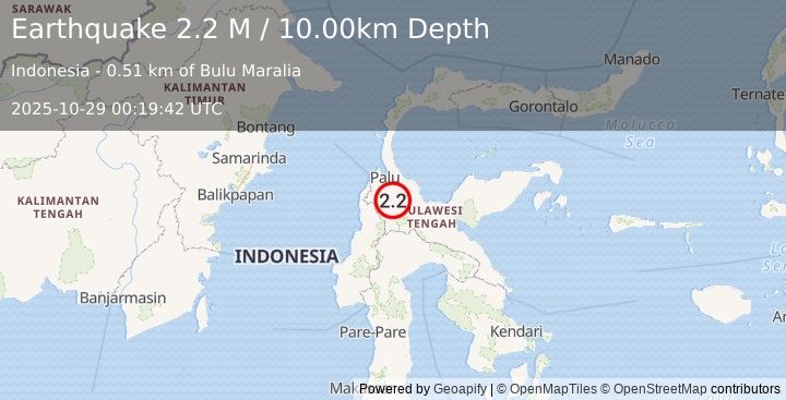 Earthquake Sulawesi, Indonesia (2.2 M) (2025-10-29 00:19:42 UTC)