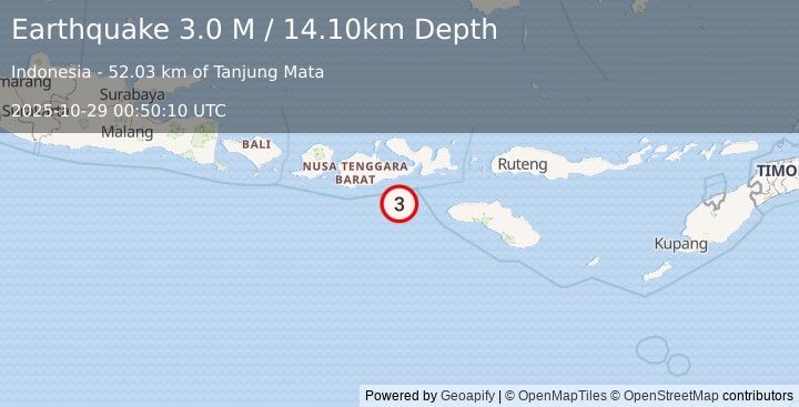 Earthquake Sumbawa Region, Indonesia (3.0 M) (2025-10-29 00:50:10 UTC)