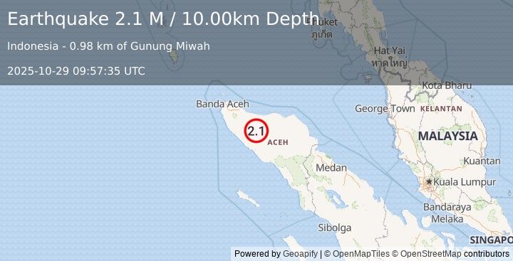 Earthquake Northern Sumatra, Indonesia (2.1 M) (2025-10-29 09:57:35 UTC)