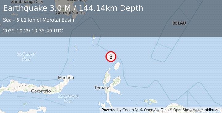 Earthquake Halmahera, Indonesia (3.0 M) (2025-10-29 10:35:40 UTC)