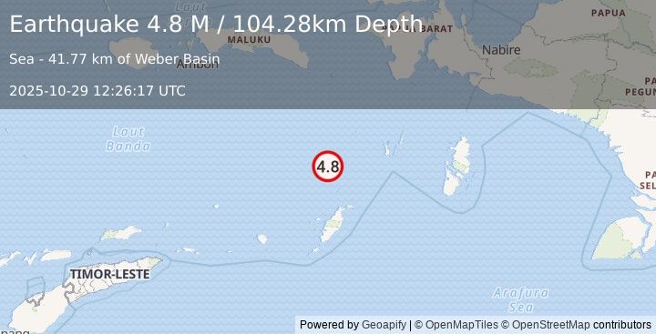 Earthquake Tanimbar Islands Region, Indonesia (4.8 M) (2025-10-29 12:26:17 UTC)