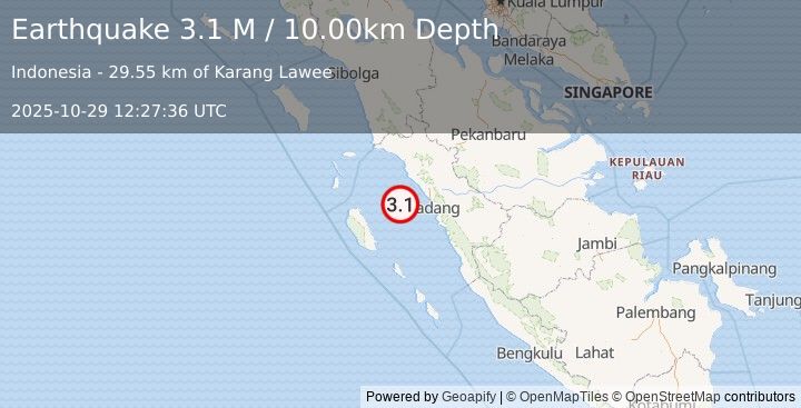 Earthquake Southern Sumatra, Indonesia (3.1 M) (2025-10-29 12:27:36 UTC)