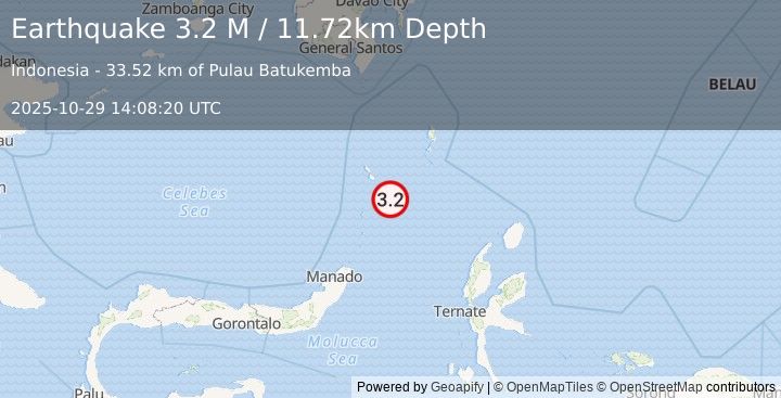 Earthquake Talaud Islands, Indonesia (3.2 M) (2025-10-29 14:08:20 UTC)