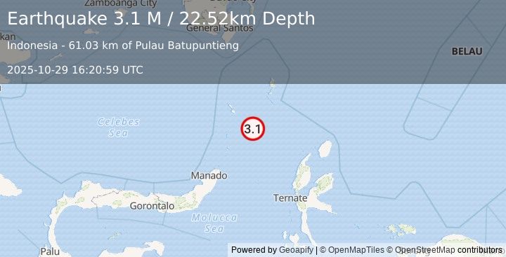 Earthquake Northern Molucca Sea (3.1 M) (2025-10-29 16:20:59 UTC)