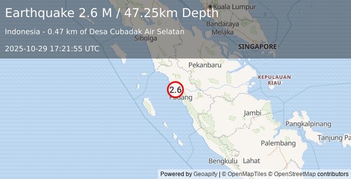 Earthquake Southern Sumatra, Indonesia (3.0 M) (2025-10-29 17:21:52 UTC)