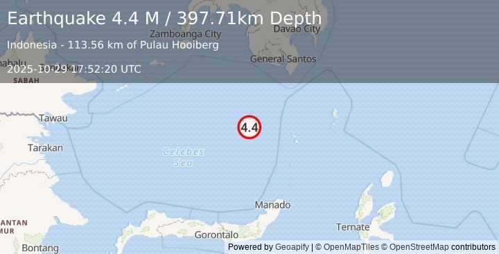 Earthquake Celebes Sea (4.4 M) (2025-10-29 17:52:20 UTC)