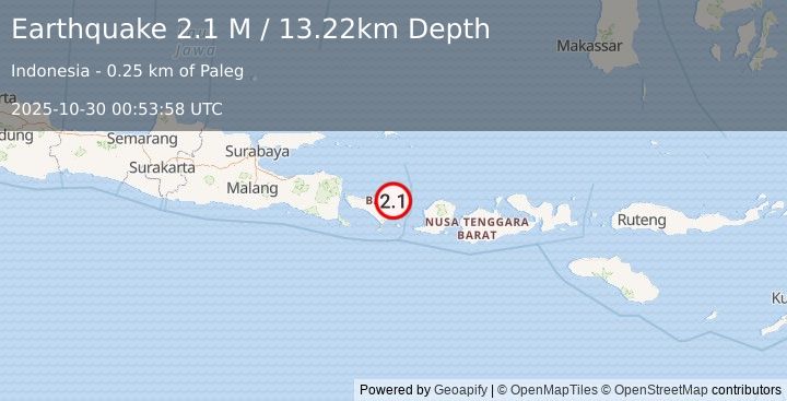 Earthquake Bali Region, Indonesia (2.1 M) (2025-10-30 00:53:58 UTC)