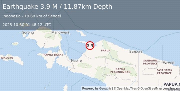 Earthquake West Papua Region, Indonesia (3.7 M) (2025-10-30 01:48:13 UTC)