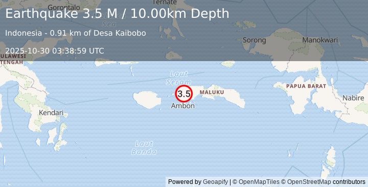 Earthquake Seram, Indonesia (3.5 M) (2025-10-30 03:38:59 UTC)
