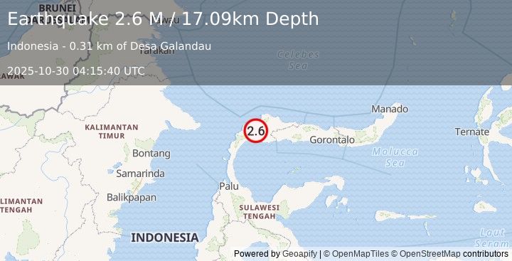 Earthquake Minahassa Peninsula, Sulawesi (2.6 M) (2025-10-30 04:15:40 UTC)