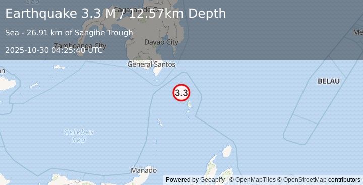 Earthquake Talaud Islands, Indonesia (3.3 M) (2025-10-30 04:25:40 UTC)