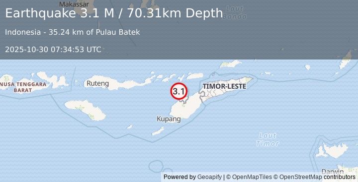 Earthquake Timor Region (3.1 M) (2025-10-30 07:34:53 UTC)