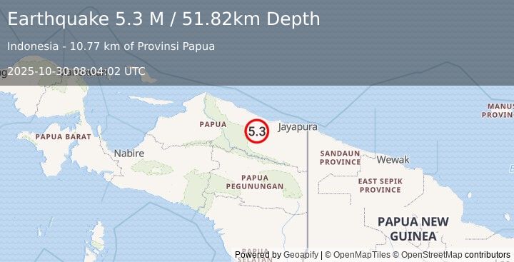 Earthquake Near North Coast of West Papua (5.0 M) (2025-10-30 08:04:01 UTC)