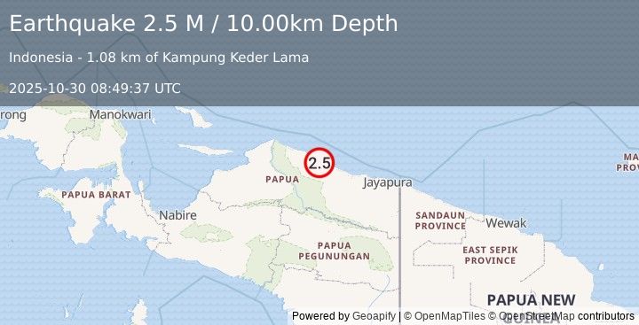 Earthquake Near North Coast of West Papua (2.5 M) (2025-10-30 08:49:37 UTC)